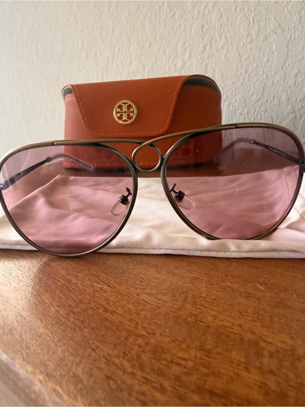 Tory Burch Pink Lens Aviator Sunglasses with Orange Case